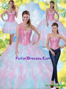Modern Sweetheart Beading and Ruffles Quinceanera Dresses in Multi Color