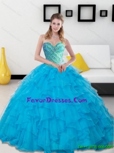Unique Baby Blue Beading and Ruffles Sweetheart Quinceanera Dresses