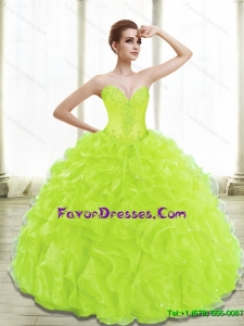 Unique Spring Green Lime Green Quince Dresses with Appliques
