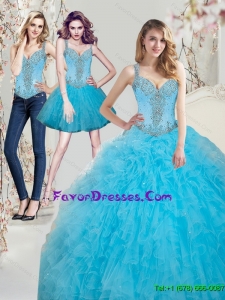 Designer Beading Aqua Blue Dress for Quinceanera