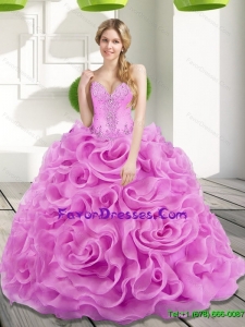 Designer Beading and Rolling Flowers Lilac Quinceanera Dresses