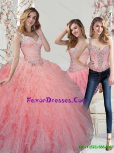Modern Beading and Ruffles Watermelon Quinceanera Dresses