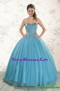 Gorgeous and New Style Ball Gown Beaded Quinceanera Dress in Baby Blu