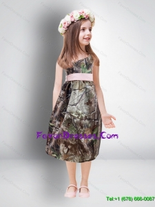 Cheap One Shoulder Tea Length Camo 2014 Flower Girl Dresses