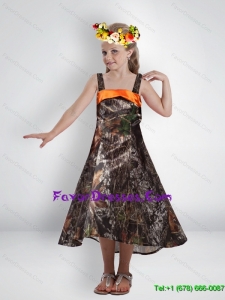Elegant High Low Straps Camo Flower Girl Dresses with Sashes