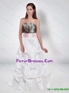 Feminine A Line Strapless Camo Wedding Dresses with Bowknot