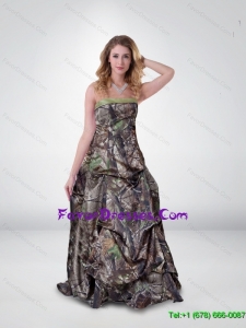 2015 Beautiful Princess Strapless Camo Prom Dresses with Ruching