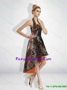 2015 Fashionable High Low Halter Top Camo Prom Dresses in Multi Color