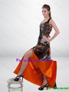 2015 Luxurious Column Halter Top Camo Prom Dresses with High Slit