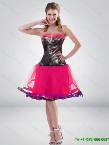 Hot Pink A Line Strapless Camo Prom Dress with Beading for 2015