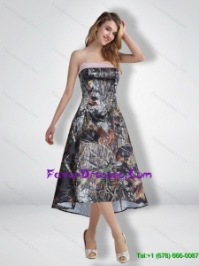 Modest Empire Strapless Camo Prom Dresses with Ribbons for 2015