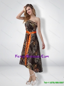 Short Strapless Strapless High Low Camo Prom Dresses with Sash