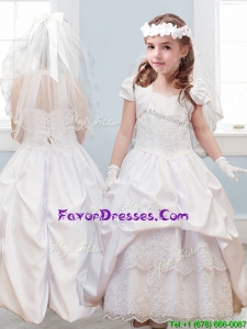 Affordable Halter Top Lace and Pick Ups Flower Girl Dress in White