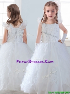 Discount Organza Straps Flower Girl Dress with Sequins and Ruffles
