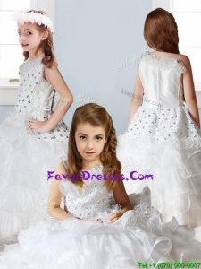 Fashionable Asymmetrical Neckline Flower Girl Dress with Beading and Ruffles