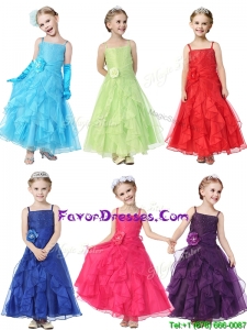 Gorgeous Spaghetti Straps Hand Made Flowers and Ruffles Little Girl Pageant Dress in Organza