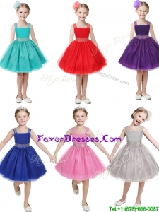Gorgeous Straps Beading and Bowknot Little Girl Pageant Dress in Mini Length