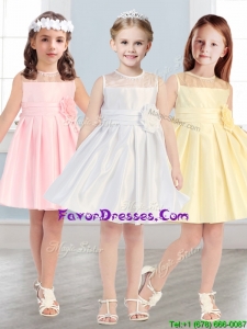 See Through Scoop Little Girl Pageant Dress with Hand Made Flowers
