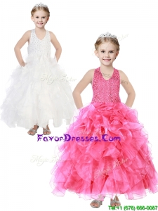 Popular V Neck Sequins and Ruffles Little Girl Pageant Dress in Organza