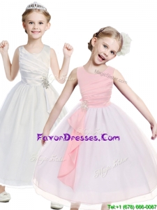 Popular Beaded Scoop Little Girl Pageant Dress in Tea Length