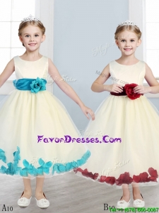 Sweet Scoop Flower Girl Dress with Hand Made Flowers and Appliques