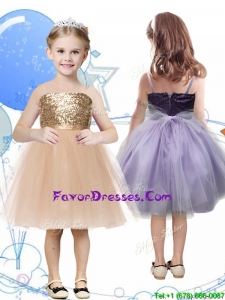 Perfect Spaghetti Straps Sashes and Sequins Little Girl Pageant Dress in Champagne
