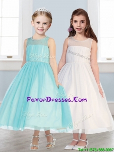See Through Scoop Tulle Little Girl Pageant Dress with Beading