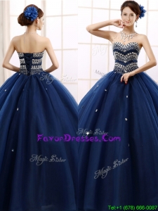 2016 Discount Rhinestoned Really Puffy Quinceanera Dress in Navy Blue