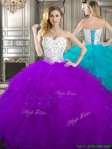 2016 Best Beaded and Ruffled Quinceanera Dress in Purple and White