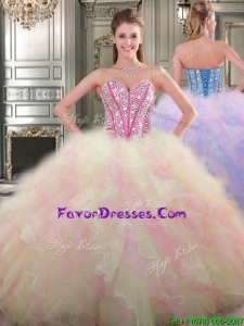 Lovely Big Puffy Tulle Quinceanera Dress with Beading and Ruffles