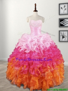 Elegant Beaded and Ruffled Quinceanera Dress in Gradient Color