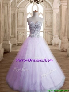 Romantic A Line Lavender Sweet 16 Dress with Beading for Spring