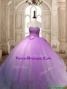 Beautiful Lavender Tulle Quinceanera Dress with Beading and Bowknot