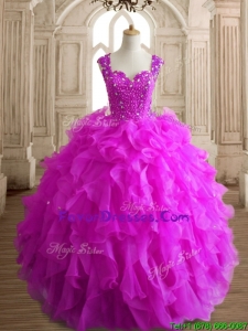 Elegant Straps Big Puffy Quinceanera Dress with Beading and Ruffles