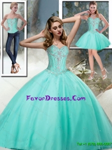 2015 Summer Pretty Sweetheart Quinceanera Dresses with Beading in Aqua Blue
