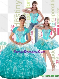 Gorgeous Beaded Aqua Blue Quinceanera Dress with Ruffled Layers and Appliques for 2015 Winter