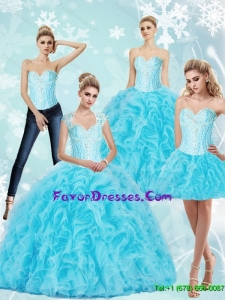 Luxurious Sweetheart Baby Blue Quinceanera Dresses with Beading and Ruffles for 2015 Summer
