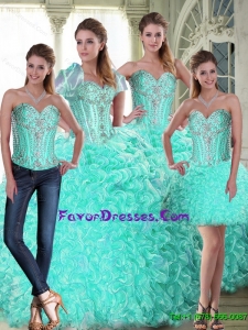 New Arrival 2015 Summer Brush Train Ball Gown Quinceanera Dresses with Beading and Ruffles