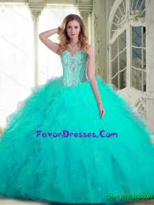 Pretty 2015 Summer Sweetheart Aqua Blue Quinceanera Dresses with Beading and Ruffles