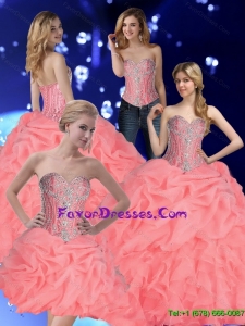 2015 Fall Perfect Quinceanera Dresses with Pick Ups and Beading in Watermelon