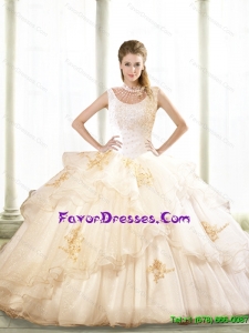 2015 Summer New Style Beading and Appliques Quinceanera Dresses in Champagne