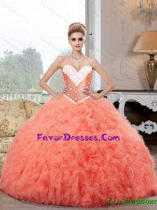 2015 Summer Pretty Ball Gown Watermelon Quinceanera Dresses with Beading