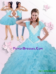 2015 Top Seller Beaded and Ruffles Quinceanera Dresses in Blue