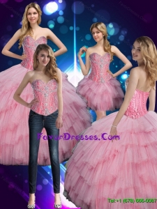 2015 Winter Pretty Sweetheart Baby Pink Quinceanera Dress with Beading