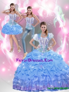 Beautiful 2015 Fall Beaded Baby Blue Quinceanera Dresses with Appliques and Pick Ups