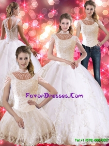 Beautiful 2015 Summer Laceed and Beaded Quinceanera Dress with Cap Sleeves