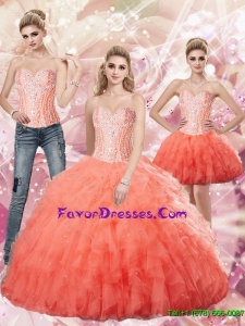 Beautiful Watermlon Ball Gown Sweetheart and Beaded Quinceanera Dresses for 2015 Fall