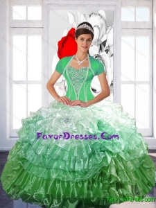 Elegant 2015 Summer Ball Gown Quinceanera Dress with Ruffled Layers and Beading