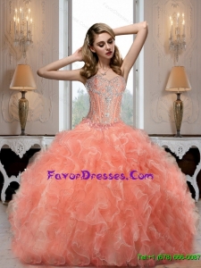 Elegant 2015 Summer Sweetheart Watermelon Quinceanera Dresses with Beading