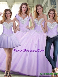 Elegant 2015 Winter Beaded and Appliques Lavender Quinceanera Dresses